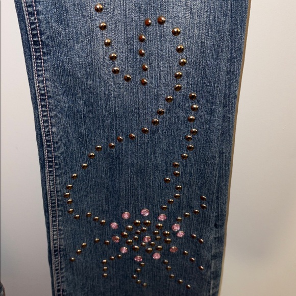 90s Y2K Lazer Embellished Denim Jeans Size 3 Juniors Pink & Silver Bedazzled - Picture 6 of 17